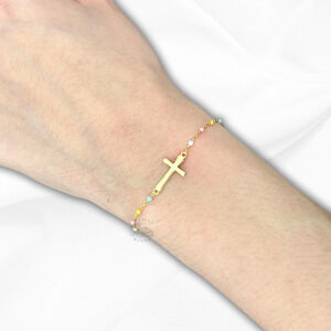 S925 Sterling Silver Cross Bracelet – 18K Gold Plated with Zircon, Gift Box